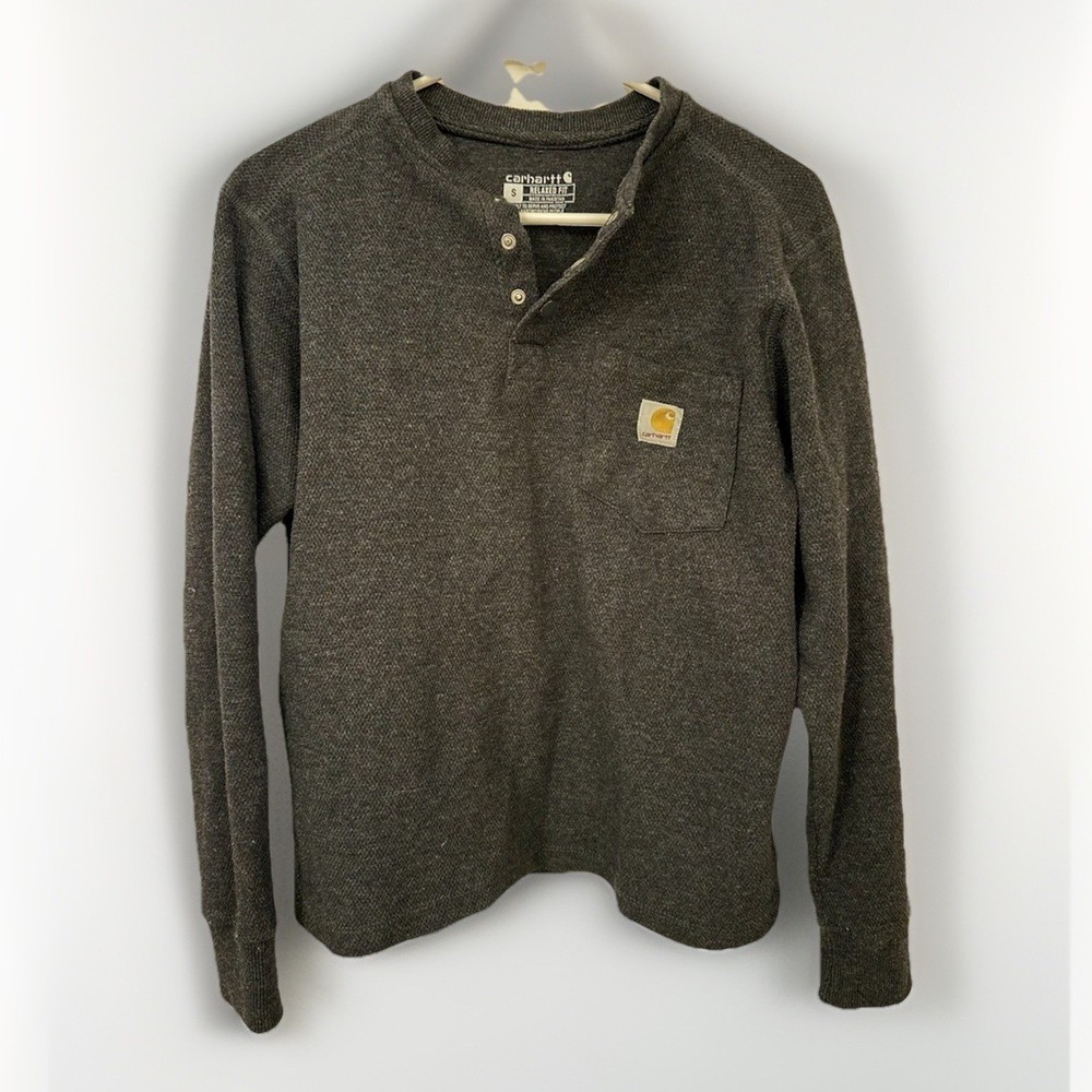 Carhartt Thermal Henley Shirt Mens S Gray Snap Pocket