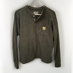 Carhartt Thermal Henley Shirt Mens S Gray Snap Pocket