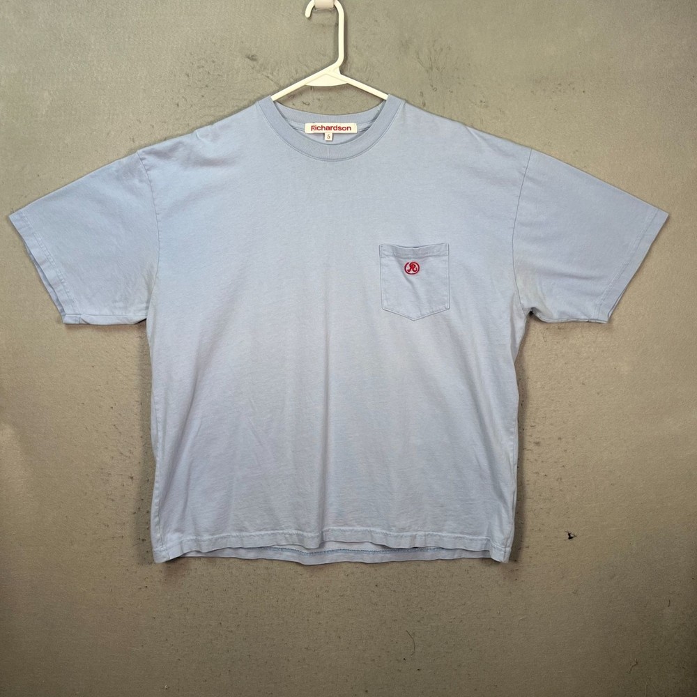 Richardson Light Blue Pocket T Shirt w/ Red Embroidered Logo & Crewneck Size 5