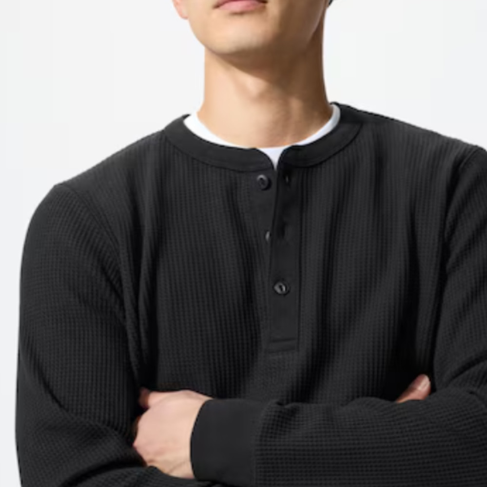 UNIQLO Waffle Henley Neck Long-Sleeve T-Shirt XS~4XL MEN New Japan