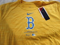 NWT Nike dri fit T, Boston Red Sox, B, men’s L, XL, heather gold, MLB, polyester