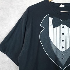 Vintage Tuxedo T Shirt Mens 2XL Black Bow Tie Formal Graphic Tee Novelty