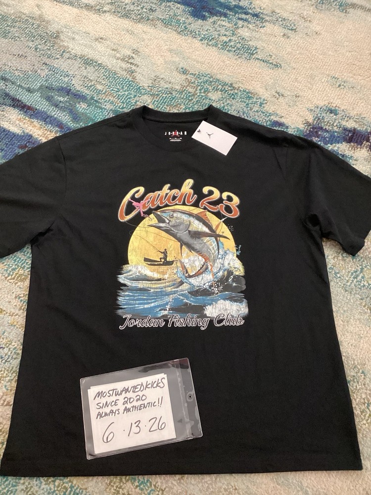 NWT Nike Air Jordan Graphic Fishing Club Catch 23 Black T-Shirt Men’s Sz XL
