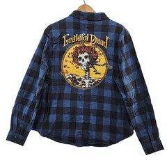 Flannel Shirt Grateful Dead Bertha Skull Roses Blue Plaid New