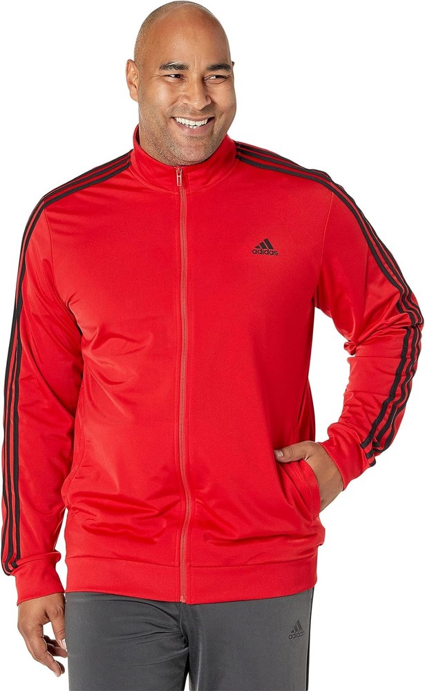 adidas Men’s Essentials Warm-up 3-stripes Track Top – Scarlet/Black – XX-Large