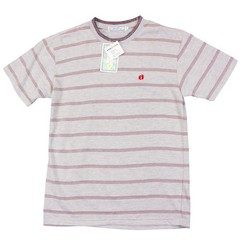 Vintage NWT Hang Ten Mens Small Gray Striped Crewneck T Shirt Poly Cotton Blend