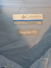 Columbia Men’s Size Large Baby Blue Short Sleeve Polo Shirt – White Stitched