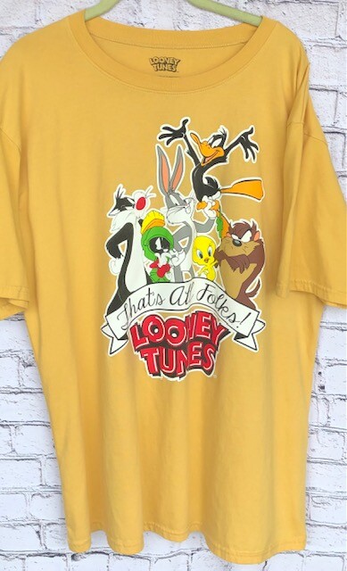 LOONEY TUNES Juniors T-Shirt That’s all Folks Graphic Yellow Size XL(15/17) EUC