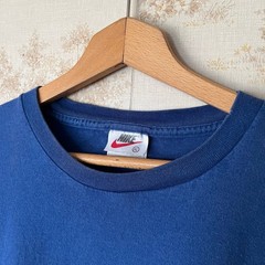 Vintage 90s Nike Embroidered Swoosh Tee | Faded Blue | Size XL