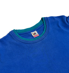 Vtg 90s Fruit of the Loom DOUBLE COLLAR T-Shirt Blue Teal XL/XXL Single Stitch