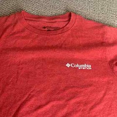 Columbia PFG Mens T Shirt Small Red Short Cap Sleeves Crew Neck Straight Hem