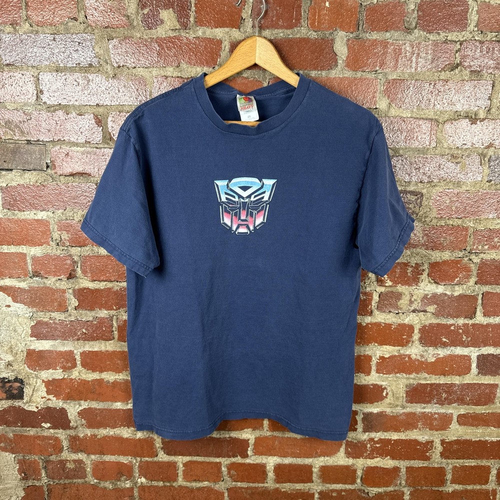 Vintage Transformers Shirt Mens Large Blue Cotton Autobot Logo Cartoon FOTL