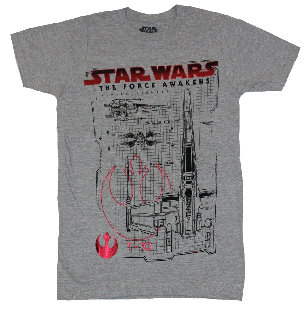 Star Wars The Force Awakens Adult New T-Shirt – Red Foil X-wing Schematics
