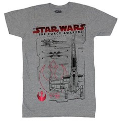 Star Wars The Force Awakens Adult New T-Shirt – Red Foil X-wing Schematics
