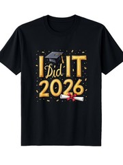 Proud Dad 2026 Graduate T-Shirt Tee Golden Graduation Cap Cursive Design Unisex❀