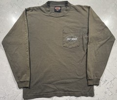 VTG Harley Davidson T-Shirt Mens Medium Green Long Sleeve ATX Central Texas USA