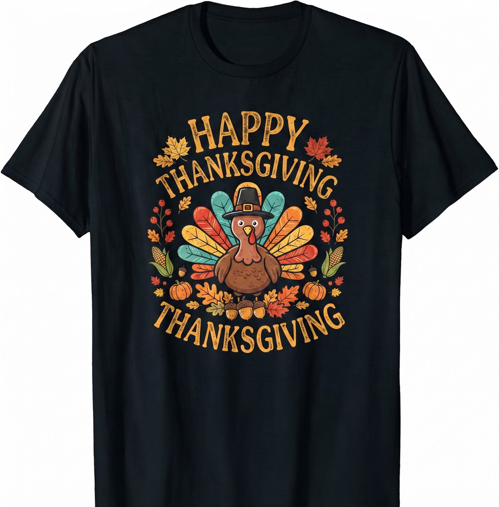 Vintage Thanksgiving Turkey Wreath And Autumn Elements T-shirt For Men Women