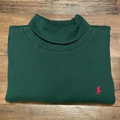 Vintage Polo Ralph Lauren XL Turtleneck Made in USA 90s Forest Green Red Pony