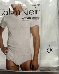 Calvin Klein 3 Pack Cotton Stretch V-neck T-shirts XL White New In Package