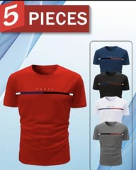 5 Pack Men’s Graphic T-Shirts Crew Neck Short Sleeve Casual Polyester Tees S-3XL
