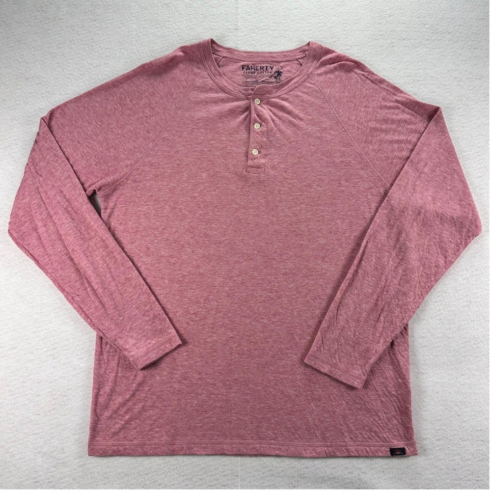 Faherty Cloud Cotton Henley Mens Large Long Sleeve Shirt Light Pink Pima Modal