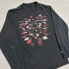 Oakley Y2K Checkerboard Vortex Spiral Graphic Long Sleeve Tee Faded Black Small