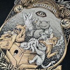 Nightfilth Y2K Cat Party Black Graphic Tee in Vintage Tattoo Style Uni Sz Large