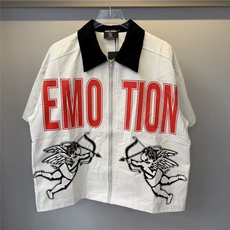 Mixed Emotion Letter Print Casual Zippered Collar Short-Sleeved Shirt