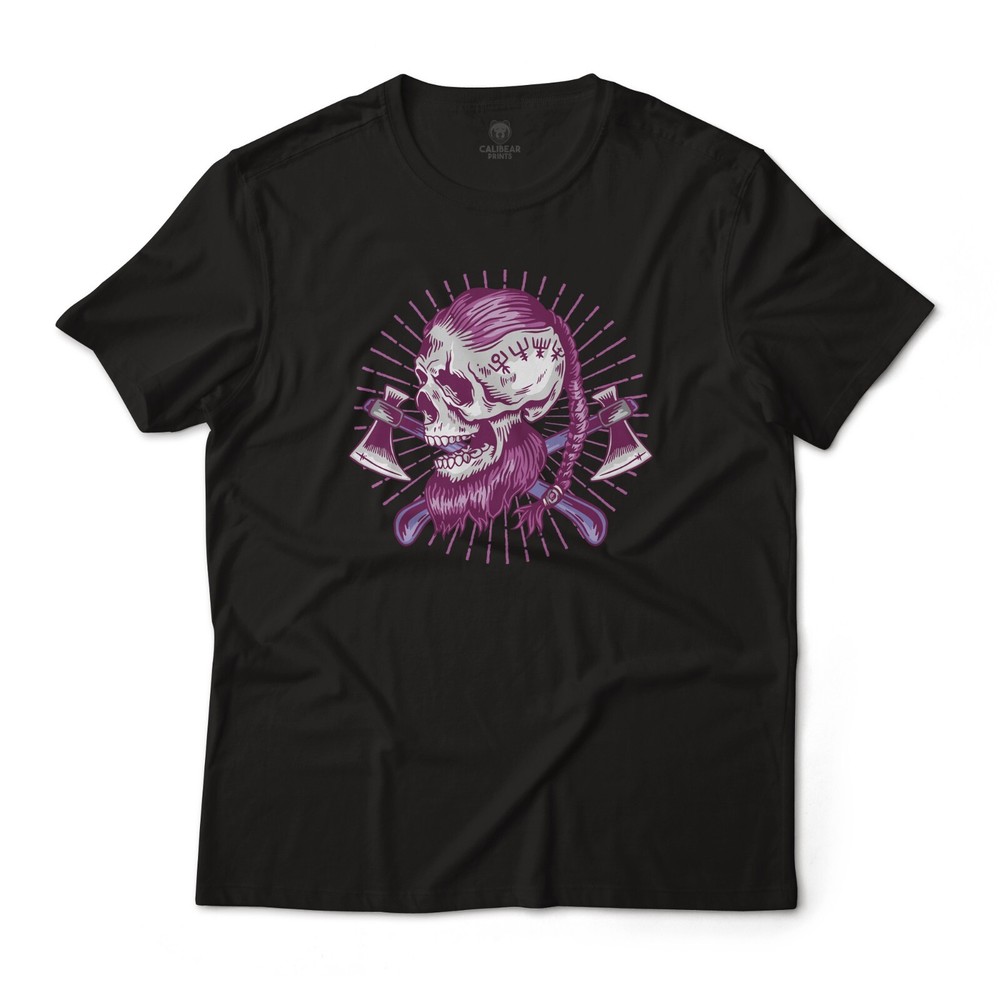 Epic Viking Warrior Cross Axes Skull Graphic T-Shirt Lightweight Cotton Tee