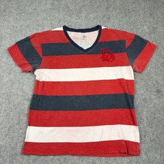 Y2K Ditch Plains T Shirt Mens Medium Red White Blue Striped V-Neck Grunge Skate