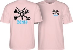 Powell Peralta RAT BONES Skateboard T Shirt LIGHT PINK w/BLUE Bones Logo