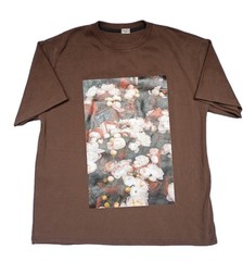 Garment Dye Woman’s Brown T-shirt Floral Art to Wear Thick Fabric No Size Fits M