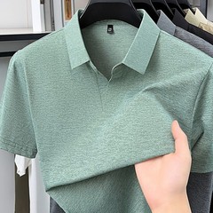 Short Sleeve V Neck Lapel T-Shirt for Men Breathable Business Casual Top