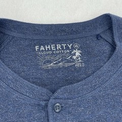Faherty Henley Shirt Mens XL Blue Navy Cloud Cotton Textured Long Sleeve