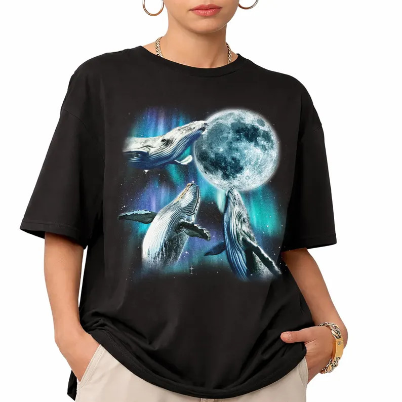 Three Humpback Whales Full Moon Marine Ocean Wildlife Comfort Tee