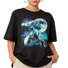 Three Humpback Whales Full Moon Marine Ocean Wildlife Comfort Tee
