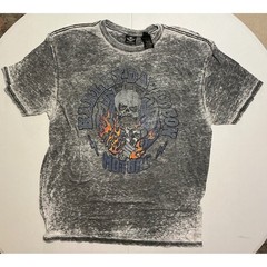 Y2K Harley Davidson Gray Skull Flames Burnout Grunge Biker T Shirt Mens 2XL