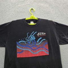 VINTAGE Hong Kong Men Shirt XL Black 90s USA Single Stitch Graphic Dragon Waves