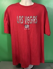 LAS VEGAS Nevada T-Shirt 2XL Red American Flag Puff Print Sewn USA