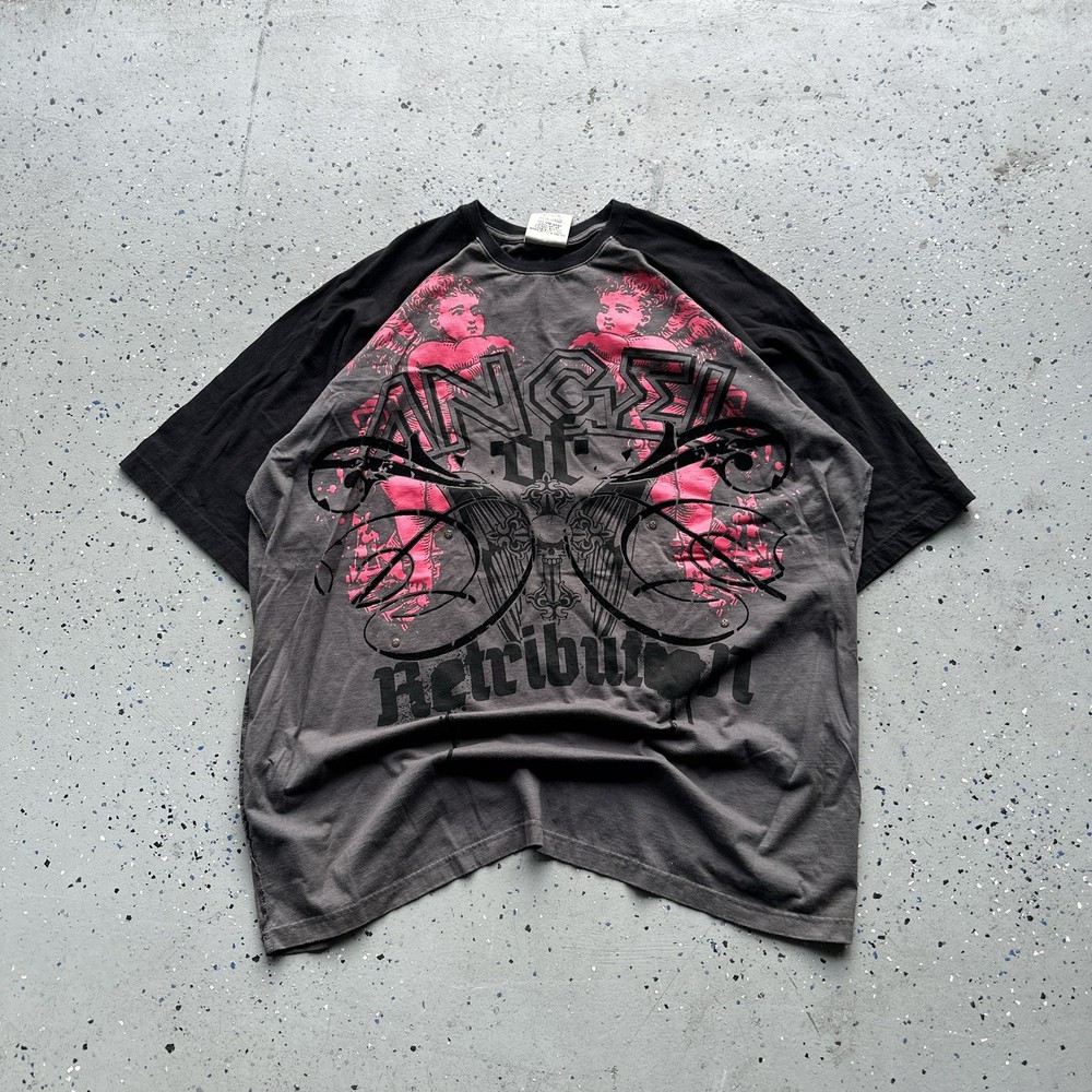 Angel of retribution baggy y2k skater grey black label tee size 3XL