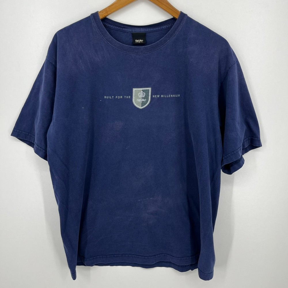 Mossimo T-Shirt Men’s L Navy Blue Vtg 90s Short Sleeve Crew Neck Distressed USA