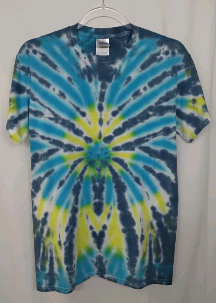 New Tie Dye Men’s T-Shirt Yellow Blue Adult Small Multicolor Summer Spider
