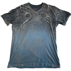 Affliction Cathedral Series Graphic T Shirt Mens L Gray Blue Grunge Gothic Tee
