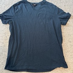 Express Pima Cotton Blue Solid V-Neck Short Sleeve Logo Tee Men’s L