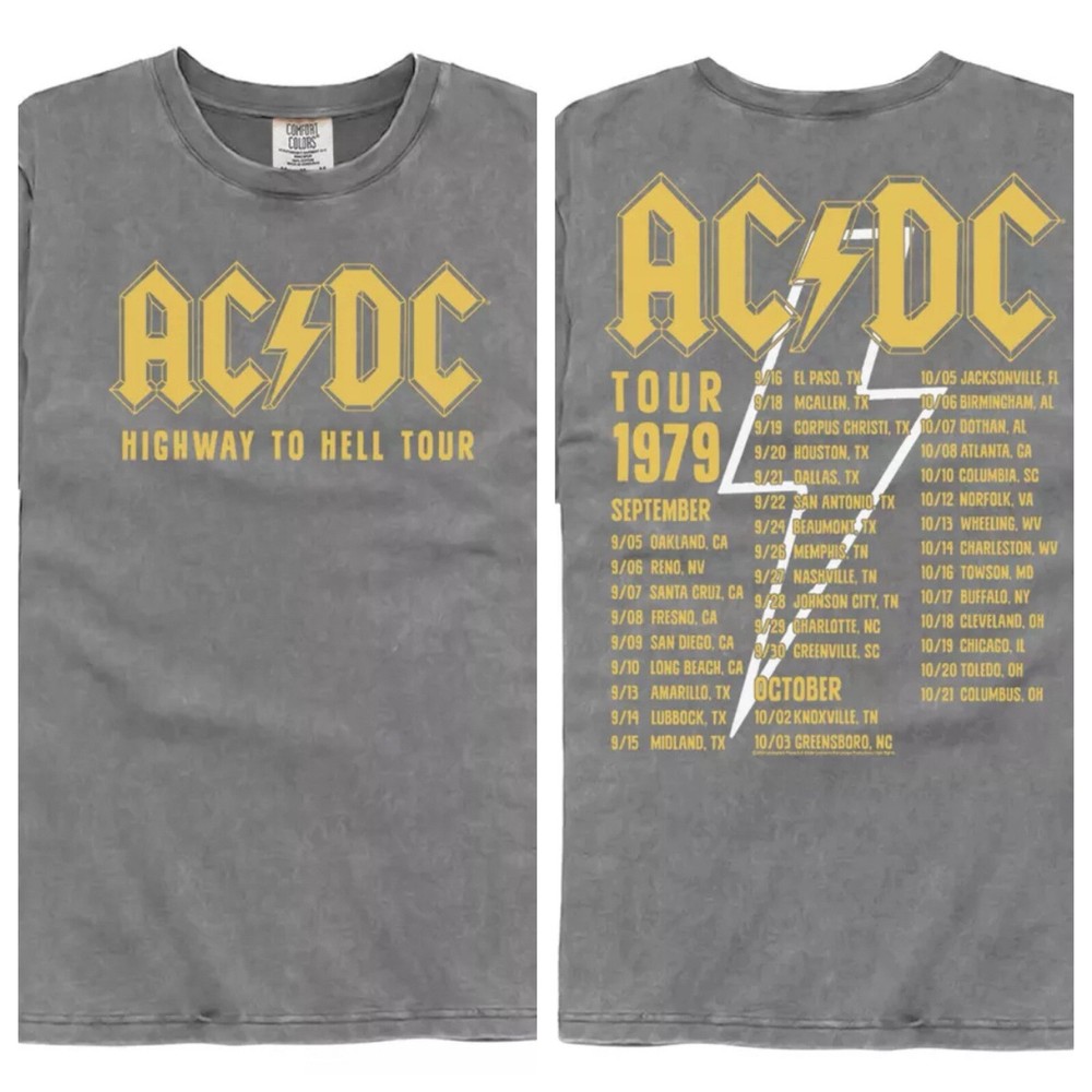 ACDC Music Band T-Shirt 1979 Highway To Hell 2 Sided World Tour Rock Music