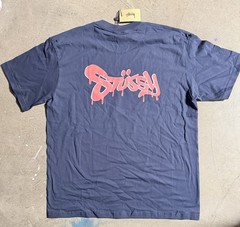 Stussy Shirt Paint Design Spell out Size XL Navy NWT Double Sided Streetwear