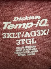 Dickies Temp-iQ Work T-Shirt Sz 3XL Performance Pullover Tee Maroon Long Sleeve