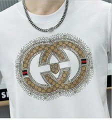 New Men Luxury Diamond Rhinestones Black White T-Shirt High Quality