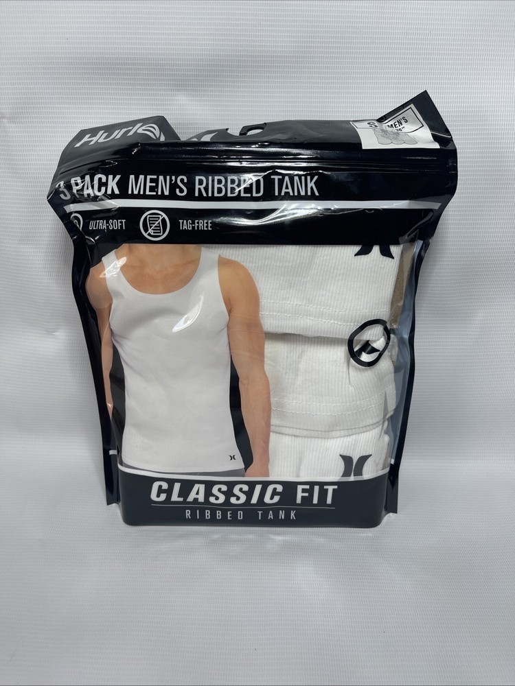 Hurley ~ Men’s 3-Pack Ribbed Tank Cotton Blend Tag Free White ~ S(36”)