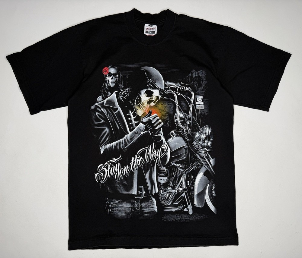 Vintage Streetwear Supply SWS Skull Motorcycle Harley Chipper AOP T-Shirt L
